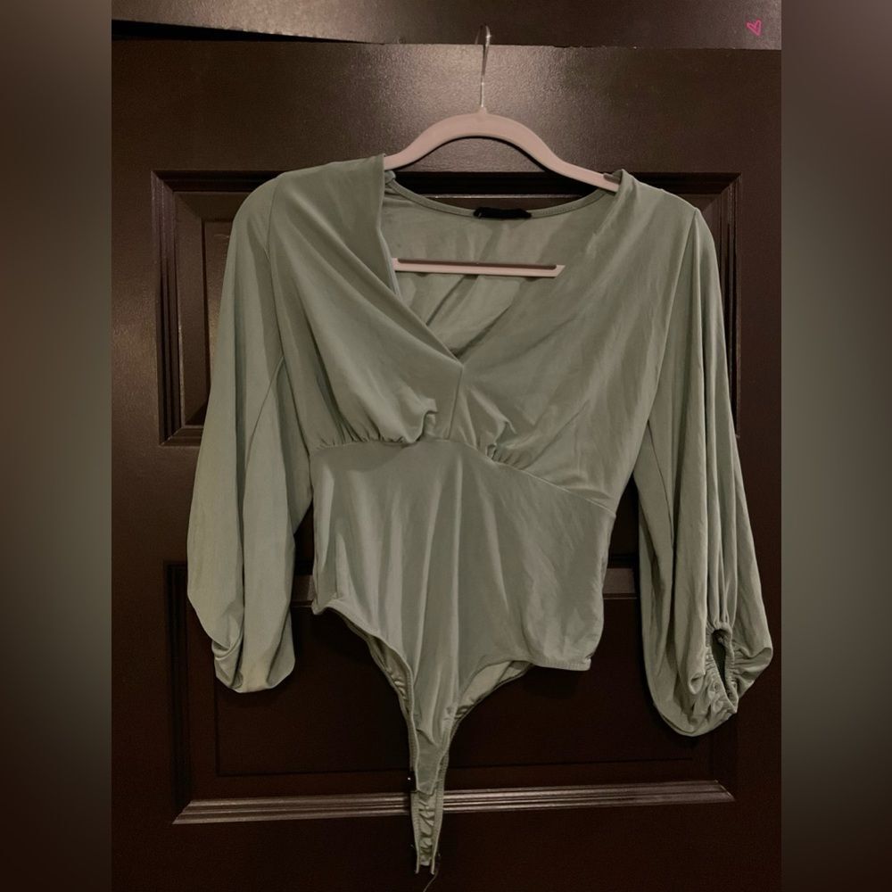 Elegant 3/4 Sleeve Sage Green Women's Bodysuit